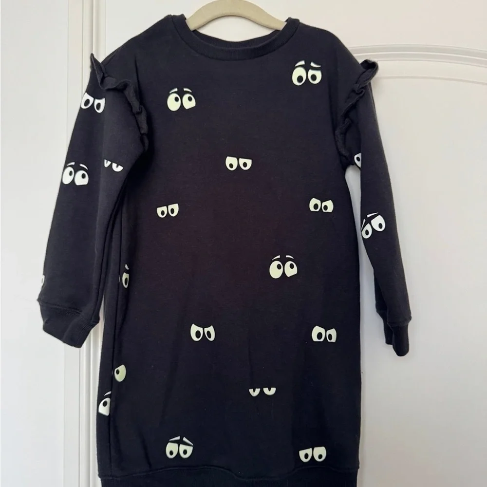 GAP Glow in the dark Halloween Black Dress with Eye Print Size 5